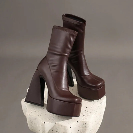 Botines elásticos estilo Punk gótico con plataforma gruesa