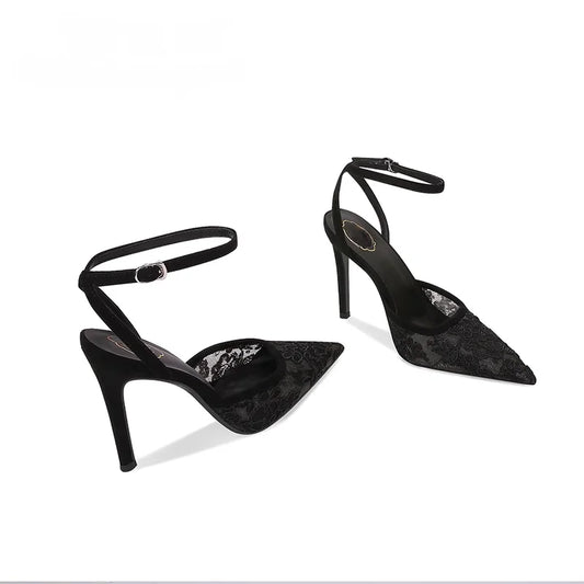 zapatilla de malla bordada elegante puntiagudo para fiesta