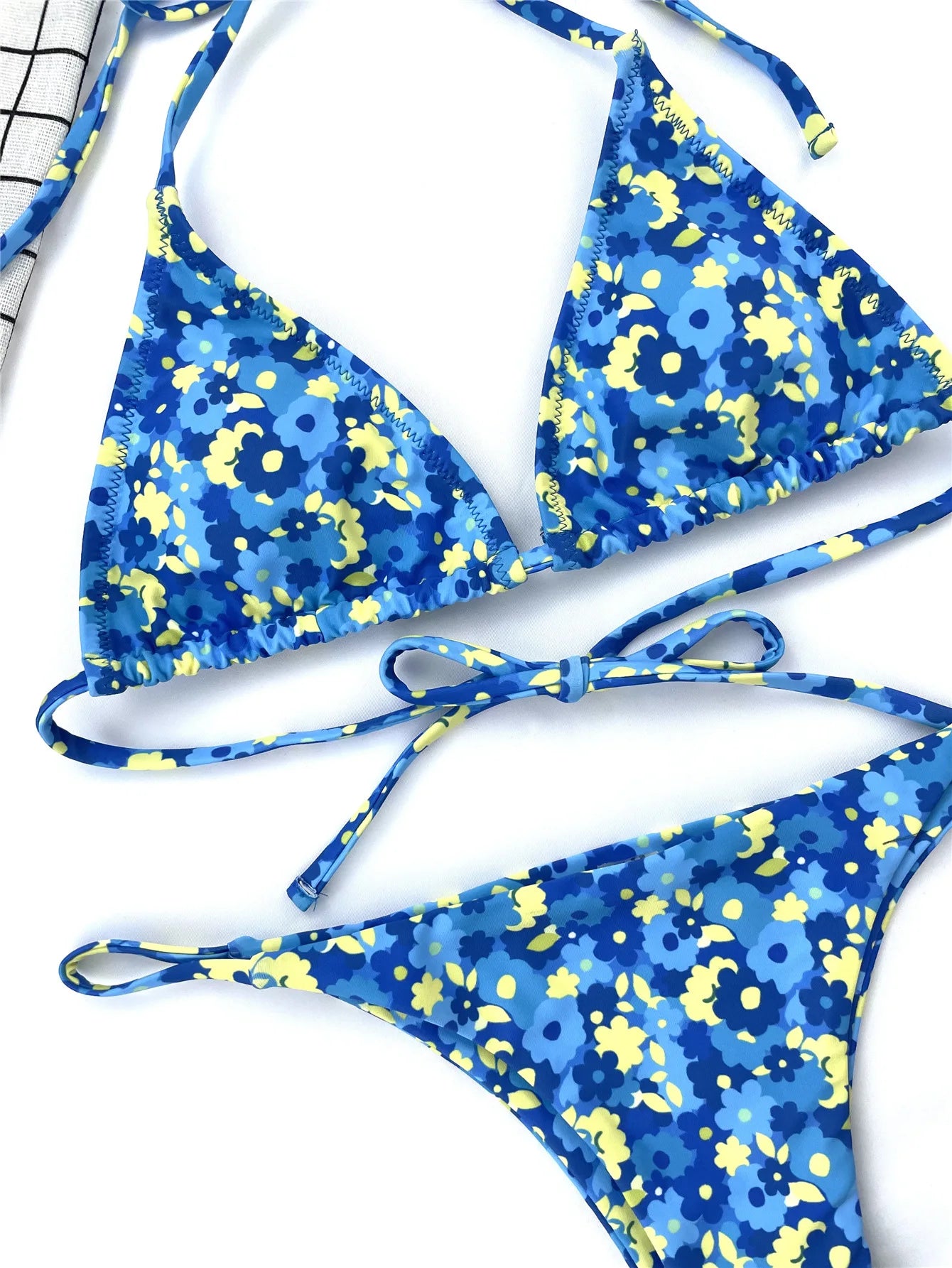 Bikini azul Floral con cordones