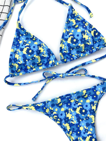 Bikini azul Floral con cordones
