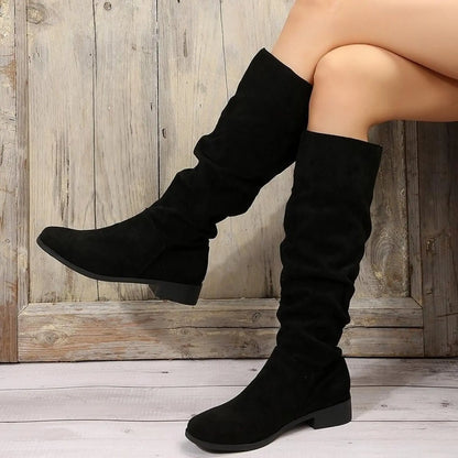 Nuevo Botas de moda Otoño Invierno Botas plisadas de alta calidad Botas de fondo grueso con punta redonda Botas cómodas para Mujer