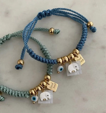 Pulsera de buena suerte con ojos de elefante ajustables hecha a mano