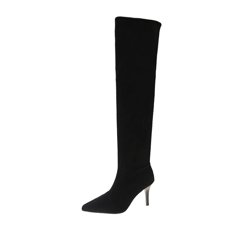 Botas altas para Mujer, tacones altos, zapatos De punta estrecha, zapatos De tacón elegantes sexis a la moda, Botas De invierno para Mujer 2025, nuevas Botas De lujo Chelsea De Mujer