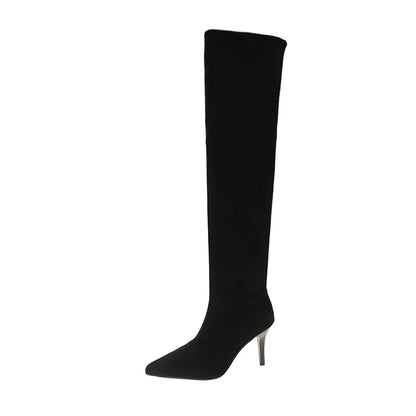 Botas altas para Mujer, tacones altos, zapatos De punta estrecha, zapatos De tacón elegantes sexis a la moda, Botas De invierno para Mujer 2025, nuevas Botas De lujo Chelsea De Mujer
