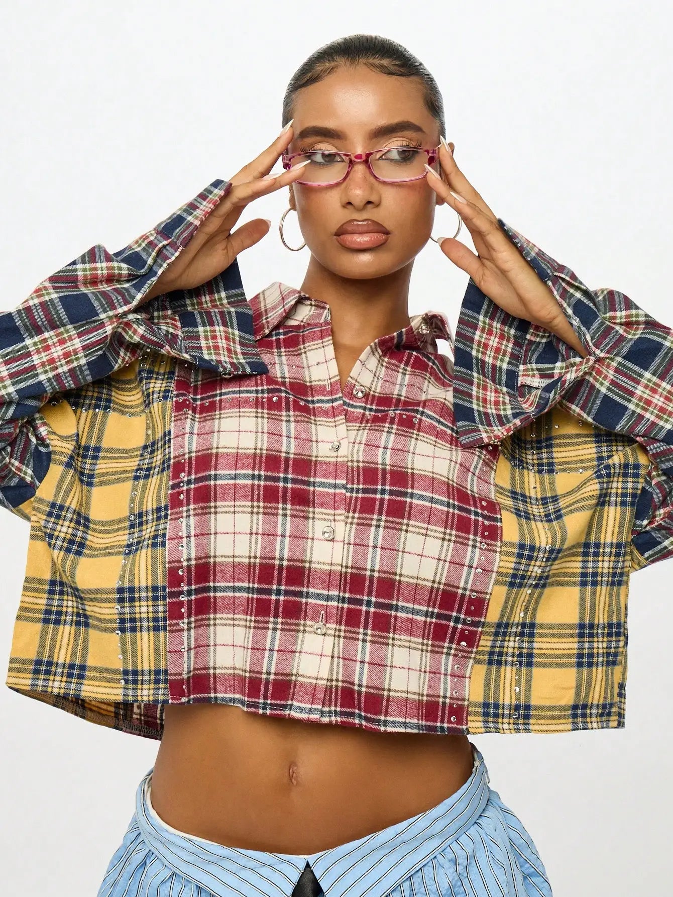 Camisa Corta a Cuadros con Parches