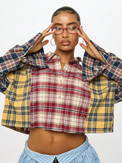 Camisa Corta a Cuadros con Parches