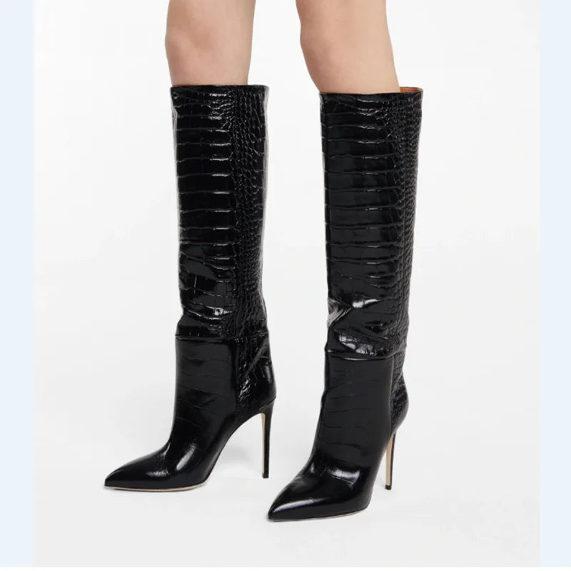 Botas finas con estampado De cocodrilo y tacón alto