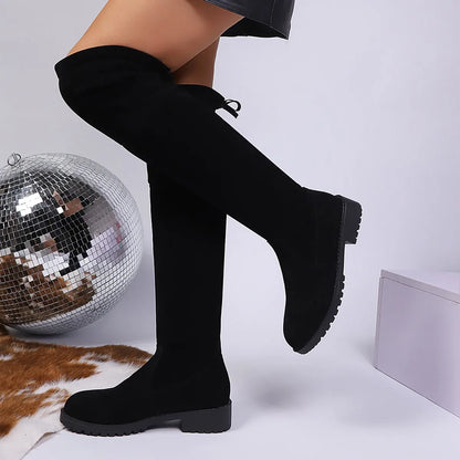 Botas de moto hasta la rodilla sexis con punta redonda elegantes en invierno botas de mujer cómodas y duraderas de nuevo estilo a la moda