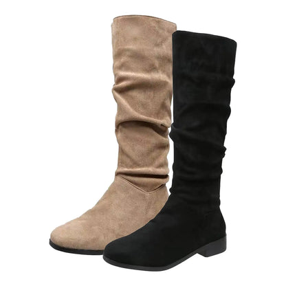 Nuevo Botas de moda Otoño Invierno Botas plisadas de alta calidad Botas de fondo grueso con punta redonda Botas cómodas para Mujer