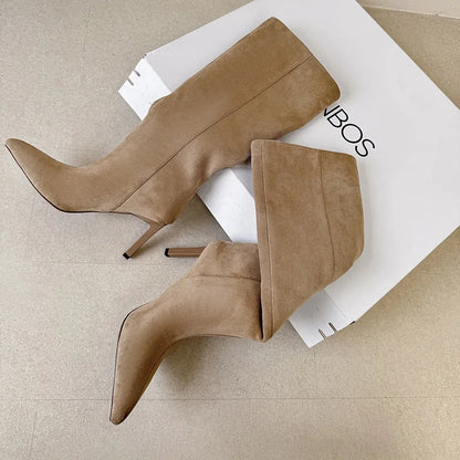 Arden Furtado otoño ante negro botas hasta la rodilla punta puntiaguda tacones de aguja botas ajustadas botas modernas de gran tamaño