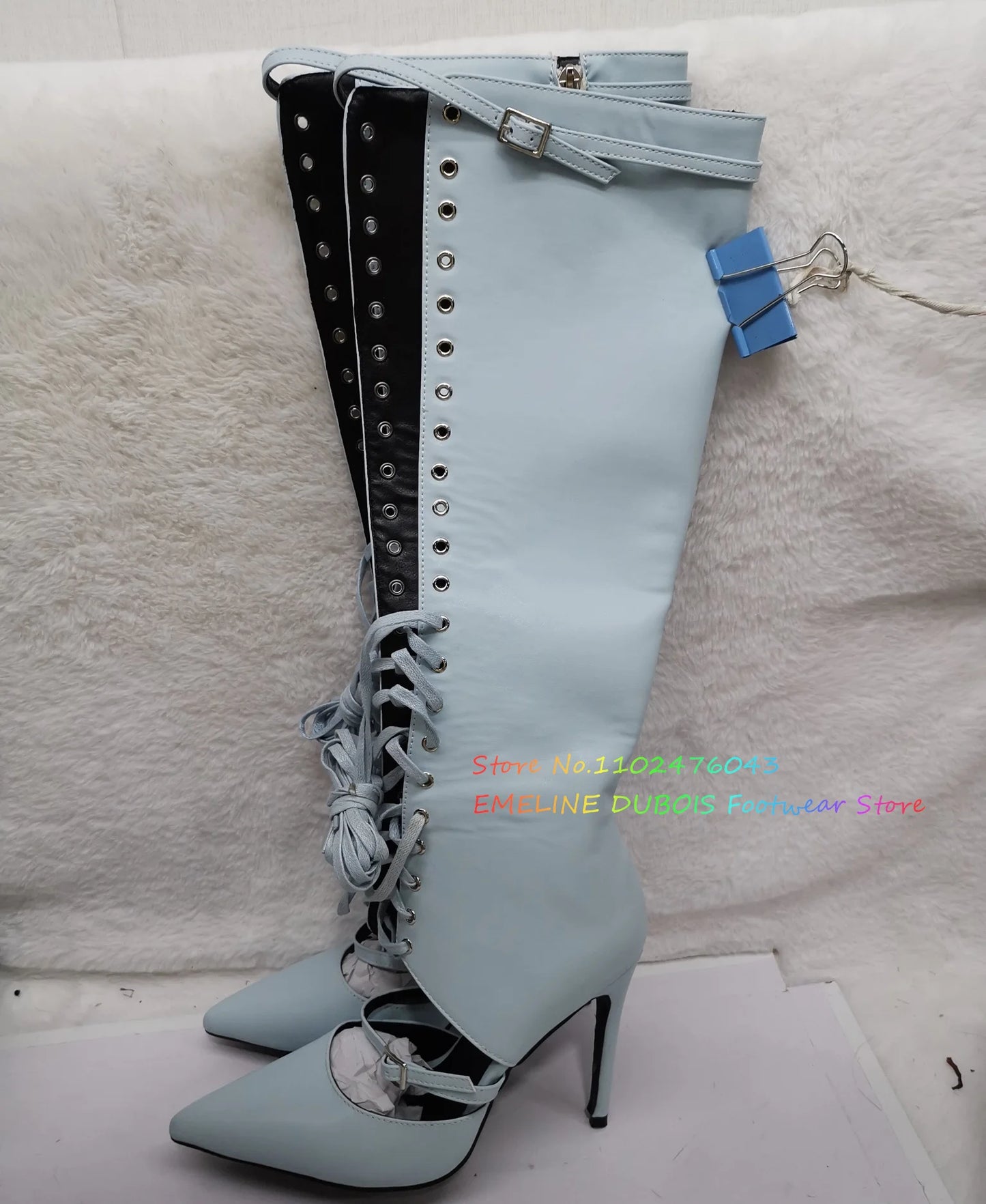 Botas blancas con punta puntiaguda y cordones hasta la rodilla para mujer, novedad de verano, sandalias sexis con hebilla hueca y tacón de aguja con cordones cruzados en la parte delantera