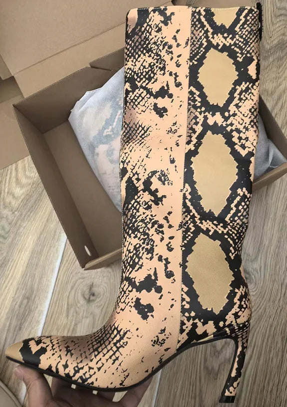 Botas de tacón de 8 cm, tubo recto puntiagudo y puntiagudo, hermosos tacones alienígenos, pantalones hasta la rodilla, botas sexis de moda para mujer, botas para mujer