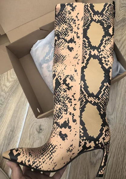 Botas de tacón de 8 cm, tubo recto puntiagudo y puntiagudo, hermosos tacones alienígenos, pantalones hasta la rodilla, botas sexis de moda para mujer, botas para mujer