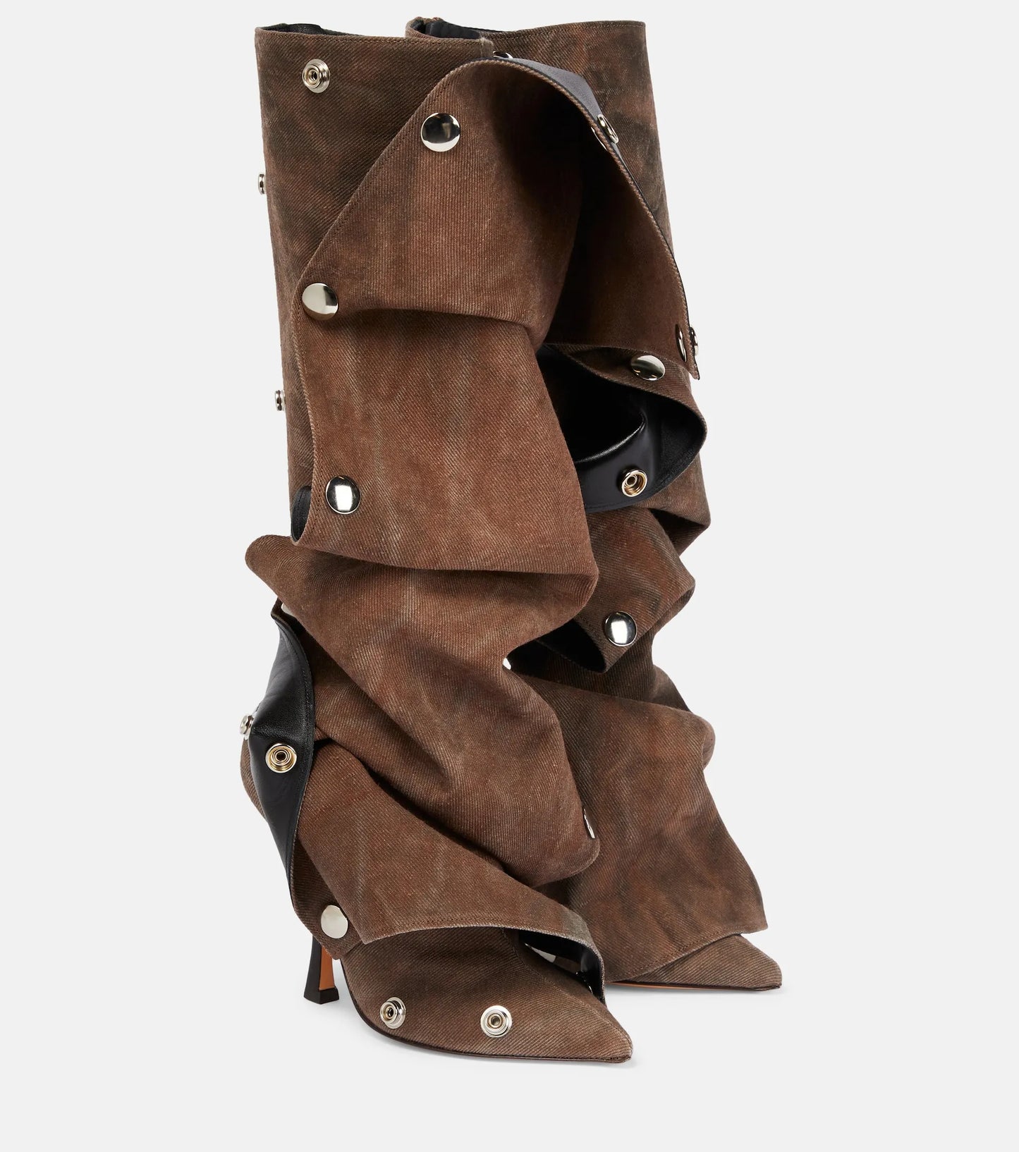 Women's New Pointed Super High Heel Back Zipper Decal Denim Fabric Personalized Knee Long Boots