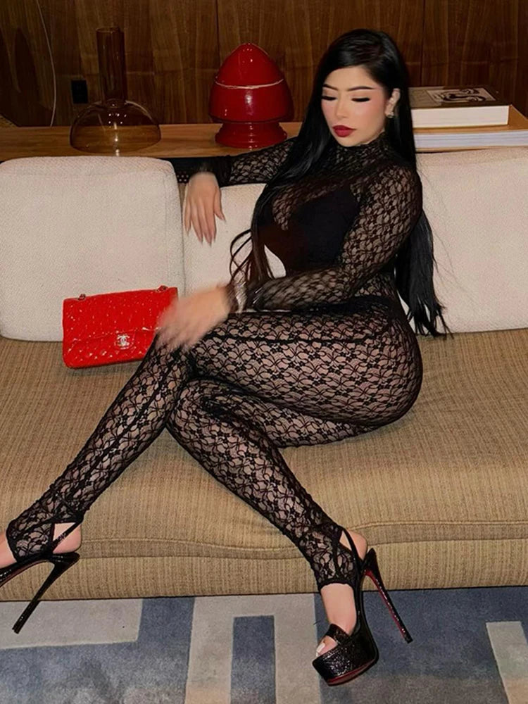 Enterizo transparentes de encaje para mujer