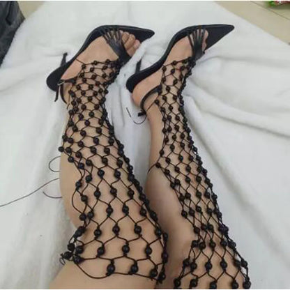 Botas por encima de la rodilla de gladiador de red de malla