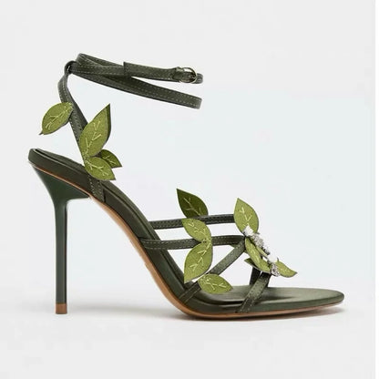 zapatos de mujer, sandalias de tacón de aguja con adornos florales