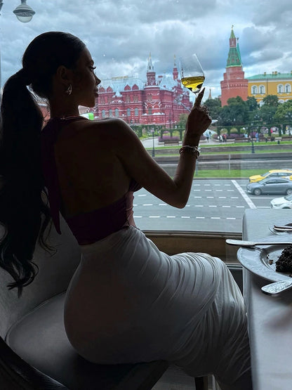 Vestido largo elegante fruncido para mujer