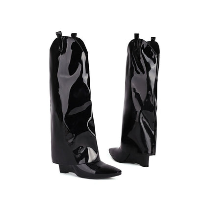 Botas De Mujer hasta la rodilla, Botas sexis a la moda con cuña y punta estrecha, Botas De caballero Retro negras y rojas, talla grande 44 45 61-2