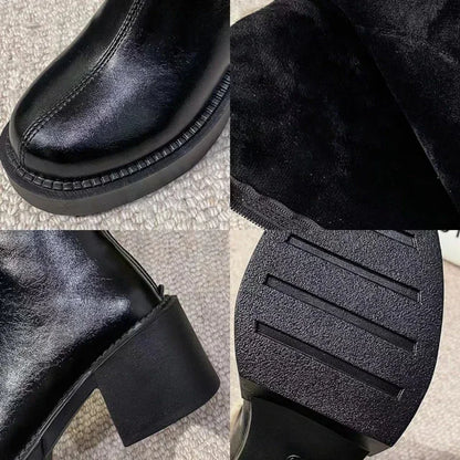 Botas Chelsea hasta la rodilla para Mujer, Botas que mantienen el calor, Botas de plataforma con cremallera de piel para Mujer, zapatos de Mujer con borde de felpa, nuevas Botas para Mujer