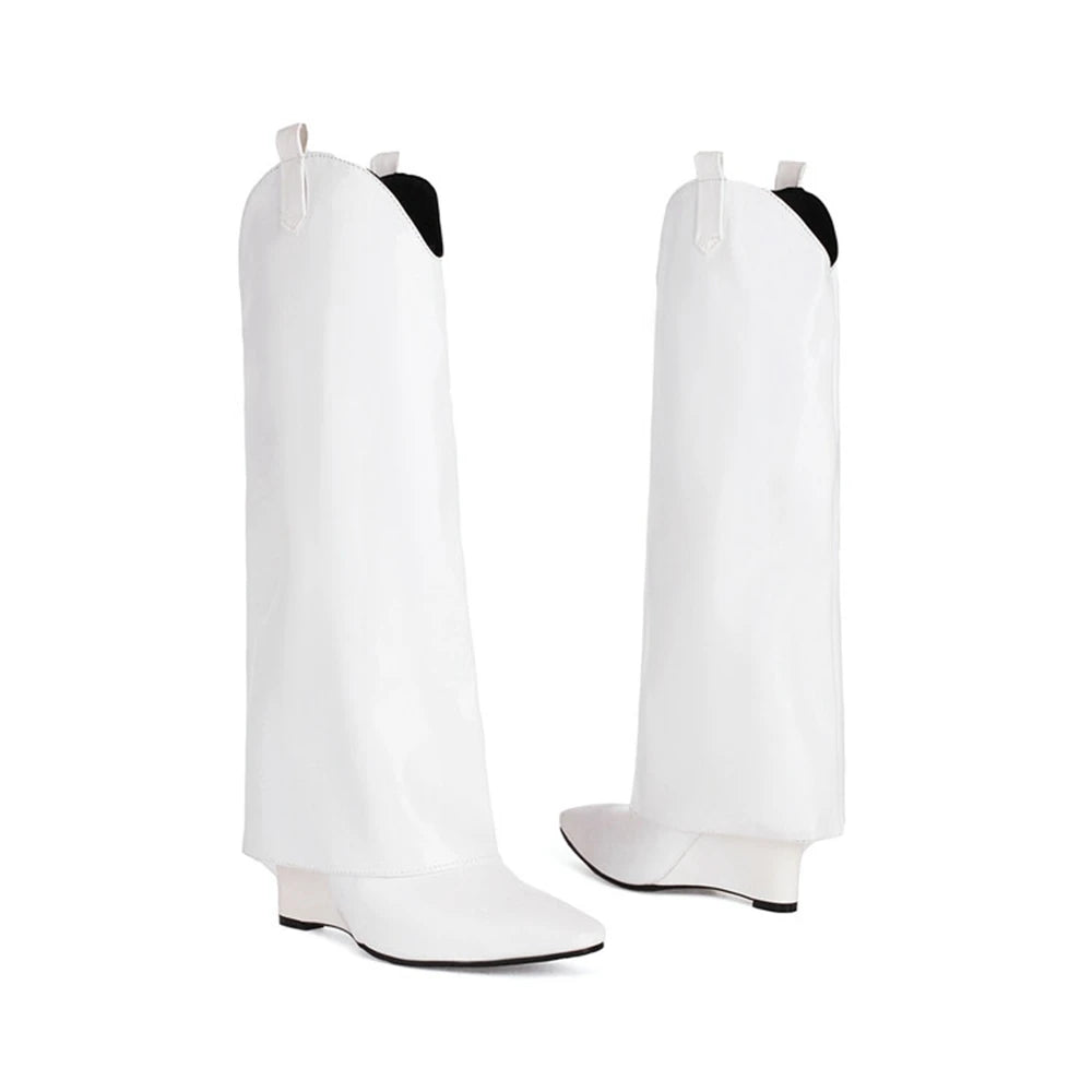 Botas De Mujer hasta la rodilla, Botas sexis a la moda con cuña y punta estrecha, Botas De caballero Retro negras y rojas, talla grande 44 45 61-2