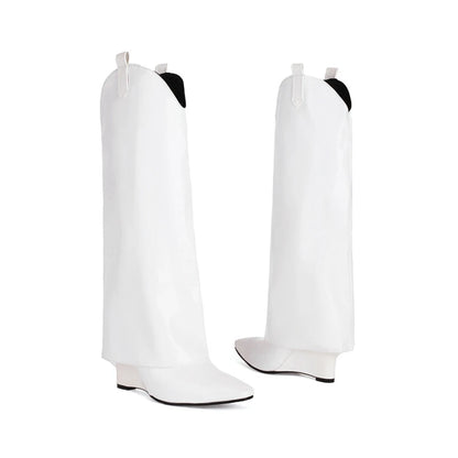 Botas De Mujer hasta la rodilla, Botas sexis a la moda con cuña y punta estrecha, Botas De caballero Retro negras y rojas, talla grande 44 45 61-2