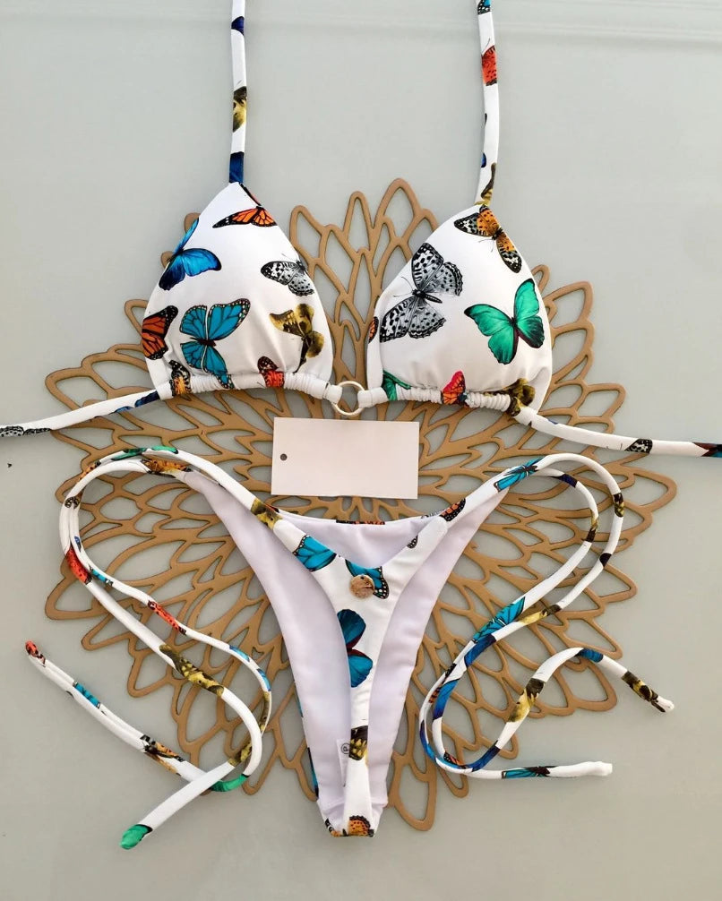 2025 nuevo conjunto de Bikini Sexy para mujer, traje de baño para vacaciones en la playa, conjunto de Bikini brasileño con Tanga, traje de baño Sexy de dos piezas, ropa de playa para mujer