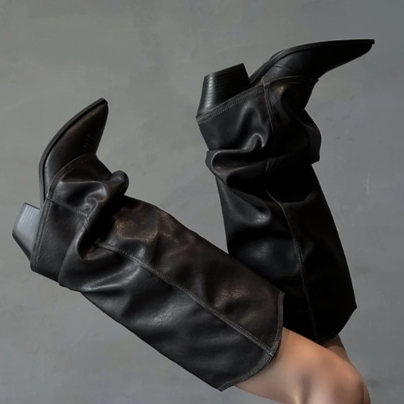 Botas altas para Mujer, tacones altos, zapatos de lujo a la moda, Botas hasta la rodilla con punta puntiaguda, zapatos de tacón para invierno 2025, Botas sexis para Mujer