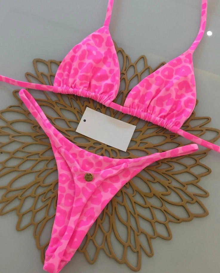 2025 nuevo conjunto de Bikini Sexy para mujer, traje de baño para vacaciones en la playa, conjunto de Bikini brasileño con Tanga, traje de baño Sexy de dos piezas, ropa de playa para mujer