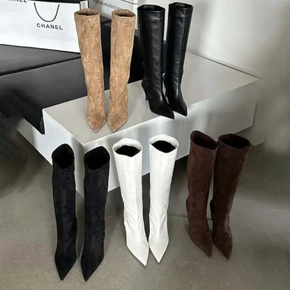 Botas de tacón alto puntiagudas minimalistas retro con estilo romano, temperamento moderno, zapatos de mujer modernos y versátiles