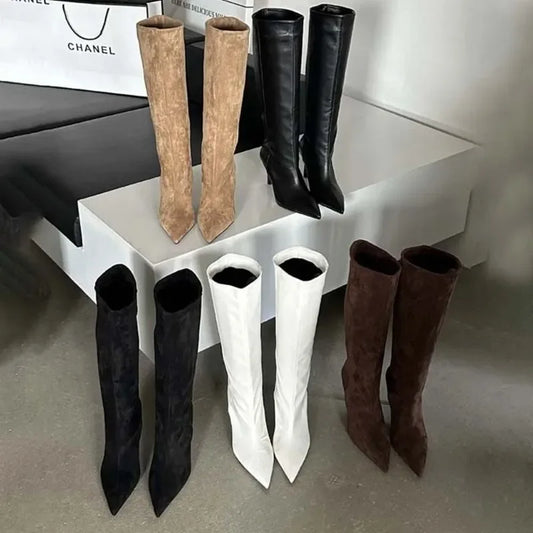 Botas de tacón alto puntiagudas minimalistas retro con estilo romano, temperamento moderno, zapatos de mujer modernos y versátiles