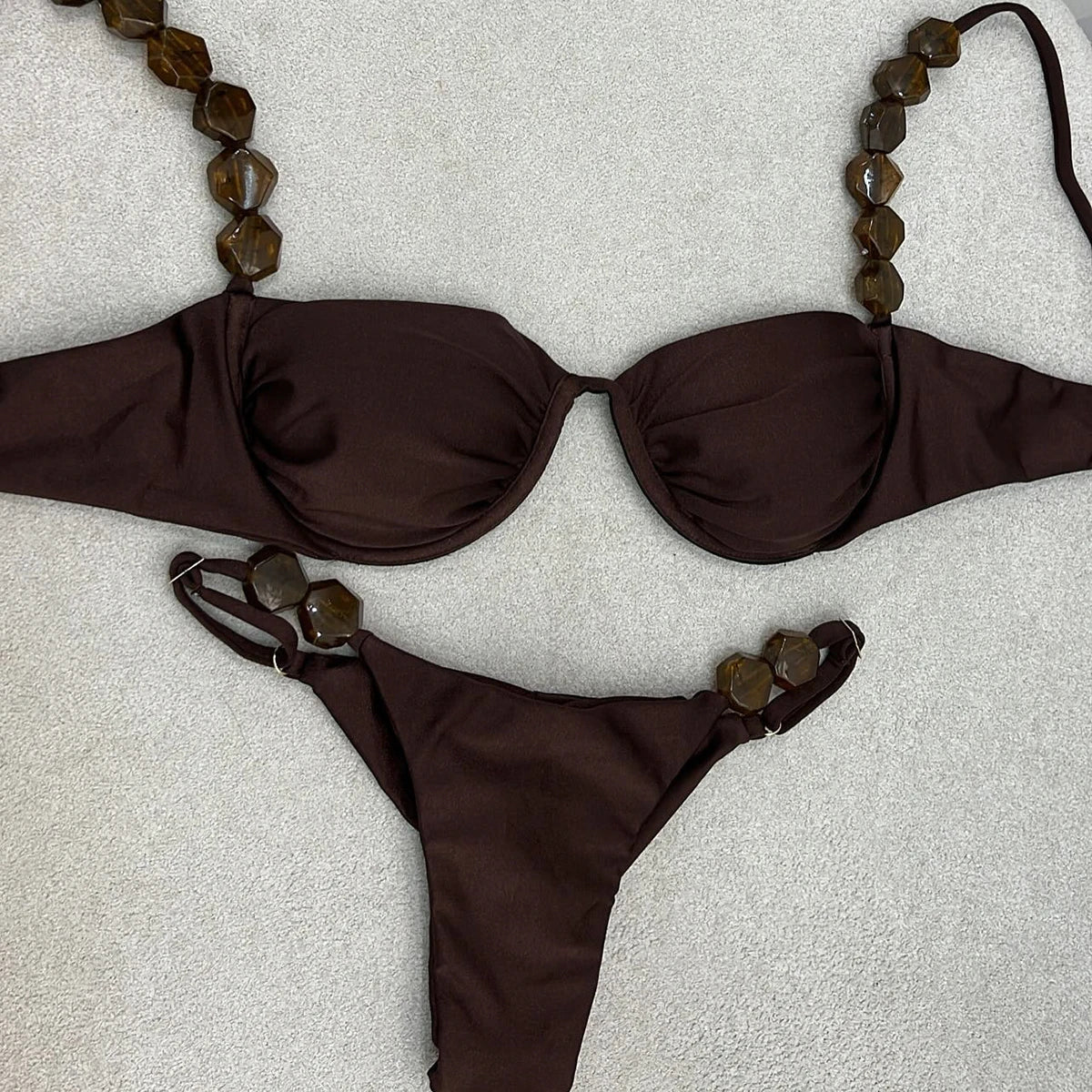 Bikini Push Up 20224, traje de baño Sexy para mujer, traje de baño femenino, conjunto de Bikini Sexy, Bikini brasileño, traje de baño sólido brillante, ropa de playa