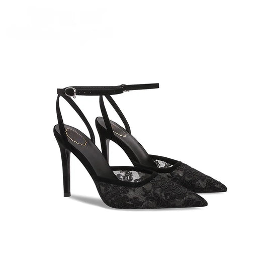 zapatilla de malla bordada elegante puntiagudo para fiesta