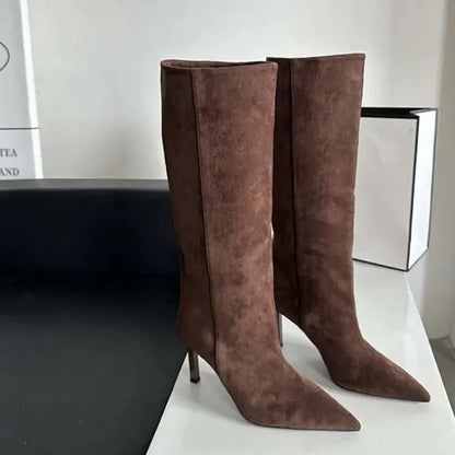 Botas de tacón alto puntiagudas minimalistas retro con estilo romano, temperamento moderno, zapatos de mujer modernos y versátiles