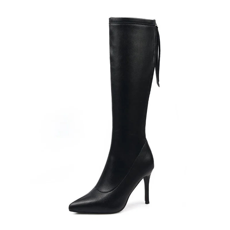 Zapatos de tacón alto de cuero suave, Sexy, punta estrecha con cremallera