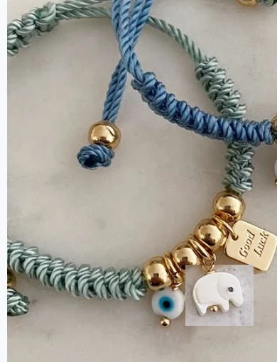 Pulsera de buena suerte con ojos de elefante ajustables hecha a mano
