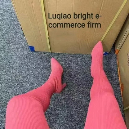 Botas altas para Mujer, Botas por encima de la rodilla para Otoño e Invierno, calcetines elásticos de alta calidad, Botas sexis de tacón de 9cm para Mujer, Botas para Mujer