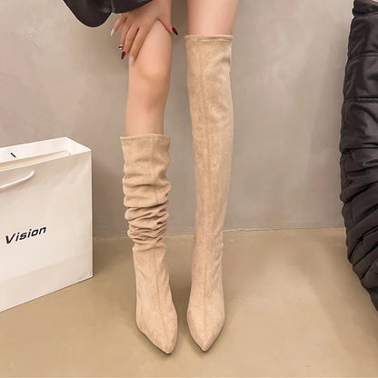 Botas altas para Mujer, tacones altos, zapatos De punta estrecha, zapatos De tacón elegantes sexis a la moda, Botas De invierno para Mujer 2025, nuevas Botas De lujo Chelsea De Mujer