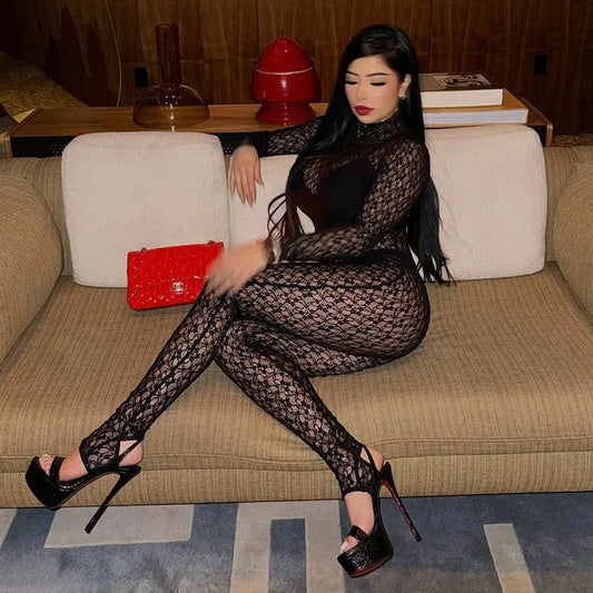 Enterizo transparente de encaje