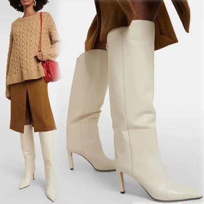 Botas rectas de tacón de aguja puntiagudas, colores, estilo Simple