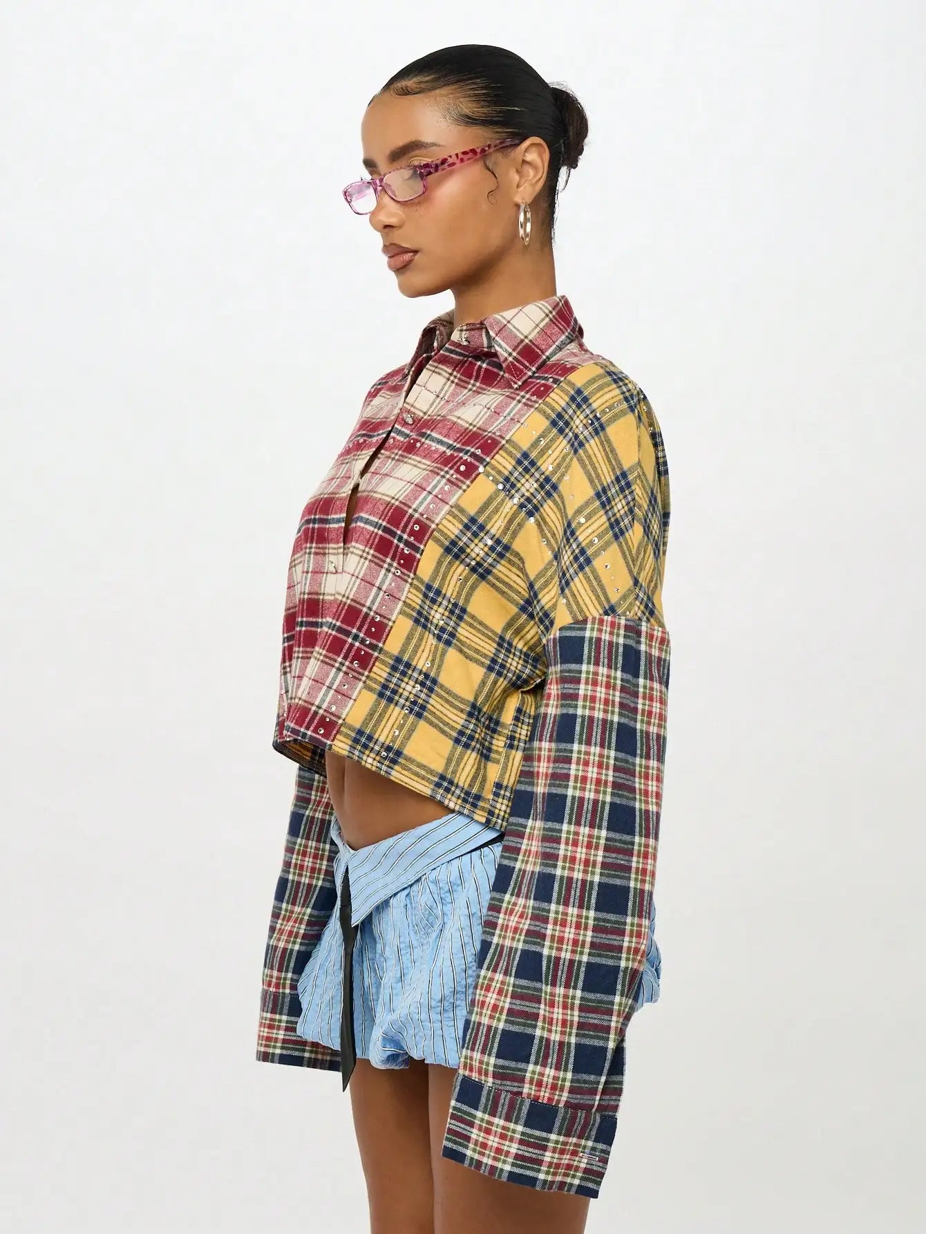 Camisa Corta a Cuadros con Parches