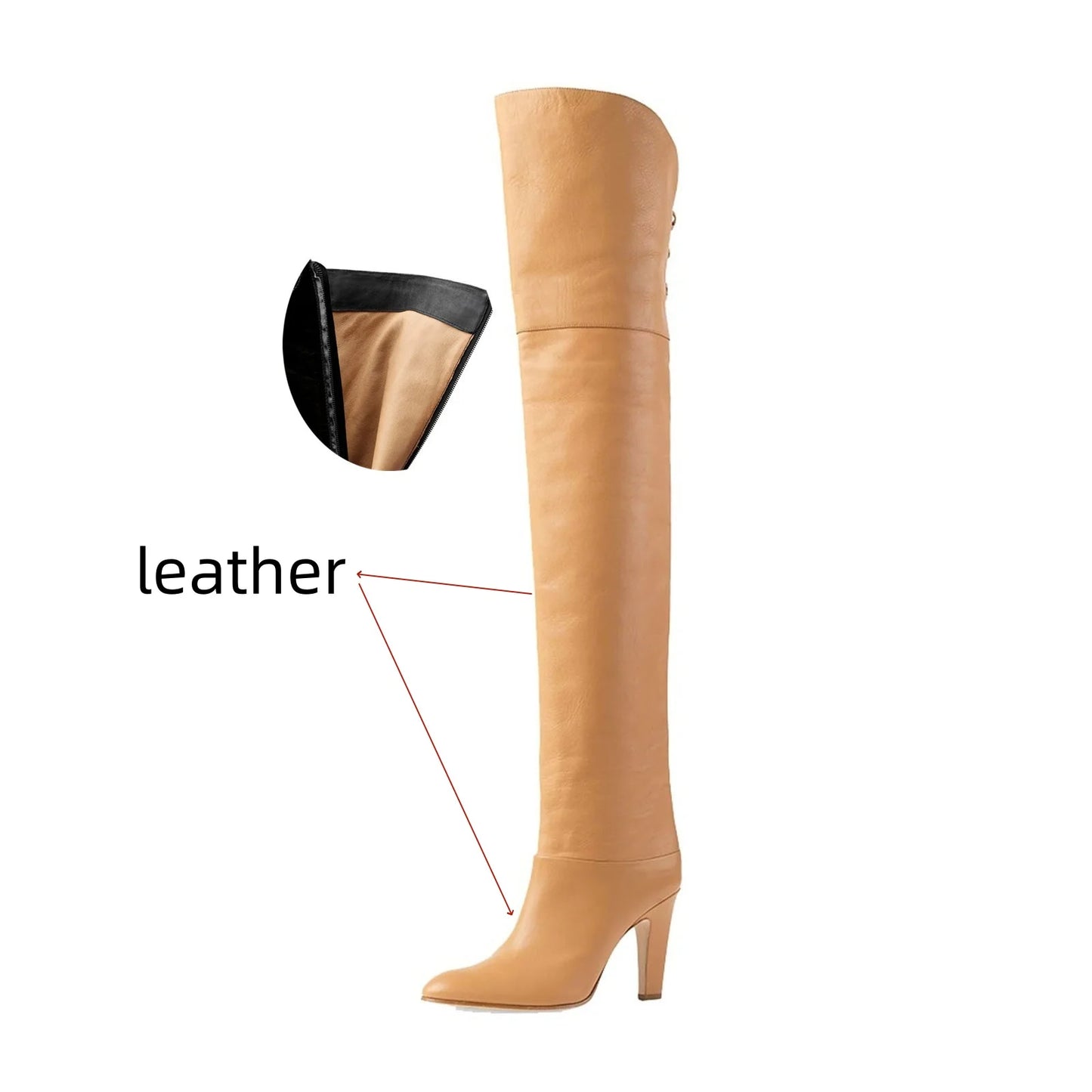 Botas de tacón alto grueso de piel de vaca para mujer, botas por encima de la rodilla a la moda, moda europea y americana, para caminar y banquetes, 2024