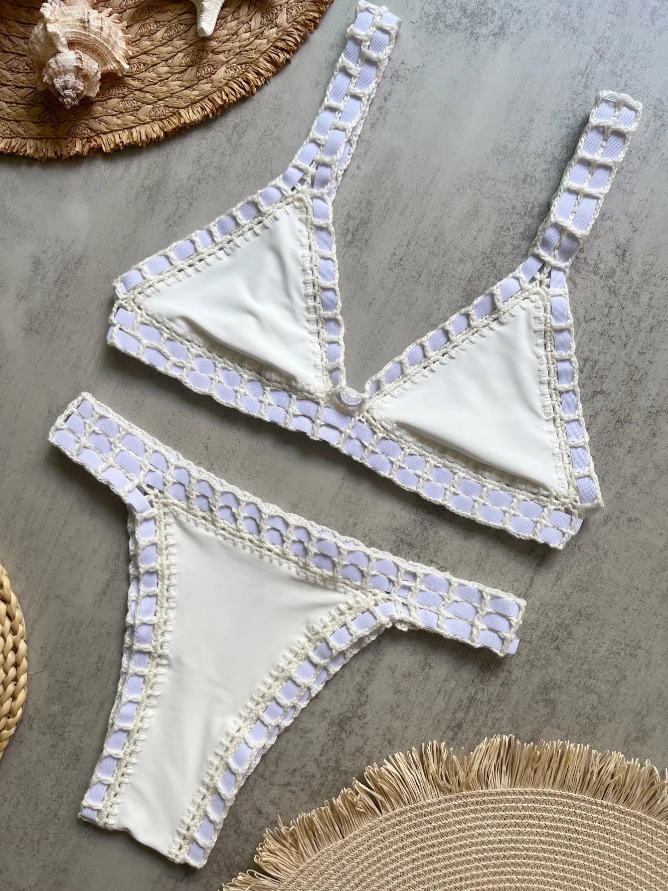 Bikini negro de ganchillo 2025, traje de baño Sexy para mujer, traje de baño femenino, conjunto de microbikini, traje de baño Bandeau, ropa de playa, Bikini brasileño