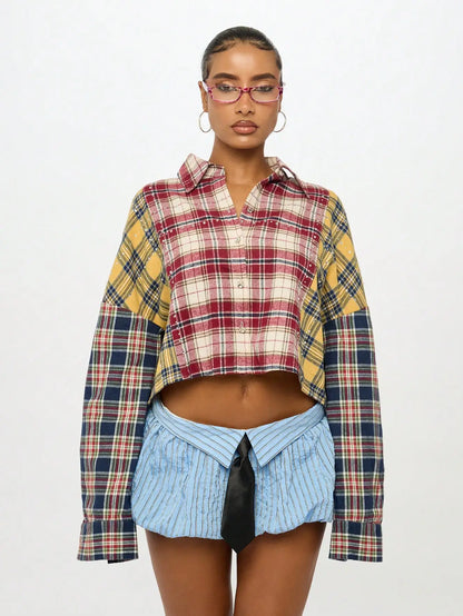 Camisa Corta a Cuadros con Parches