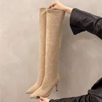 Botas altas para Mujer, tacones altos, zapatos De punta estrecha, zapatos De tacón elegantes sexis a la moda, Botas De invierno para Mujer 2025, nuevas Botas De lujo Chelsea De Mujer