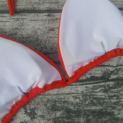 Bikini 2023, traje de baño Sexy de Color sólido, conjunto de Bikini a rayas triangulares para mujer, traje de baño, Bikini de playa, Bikini para mujer