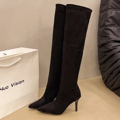 Botas altas para Mujer, tacones altos, zapatos De punta estrecha, zapatos De tacón elegantes sexis a la moda, Botas De invierno para Mujer 2025, nuevas Botas De lujo Chelsea De Mujer