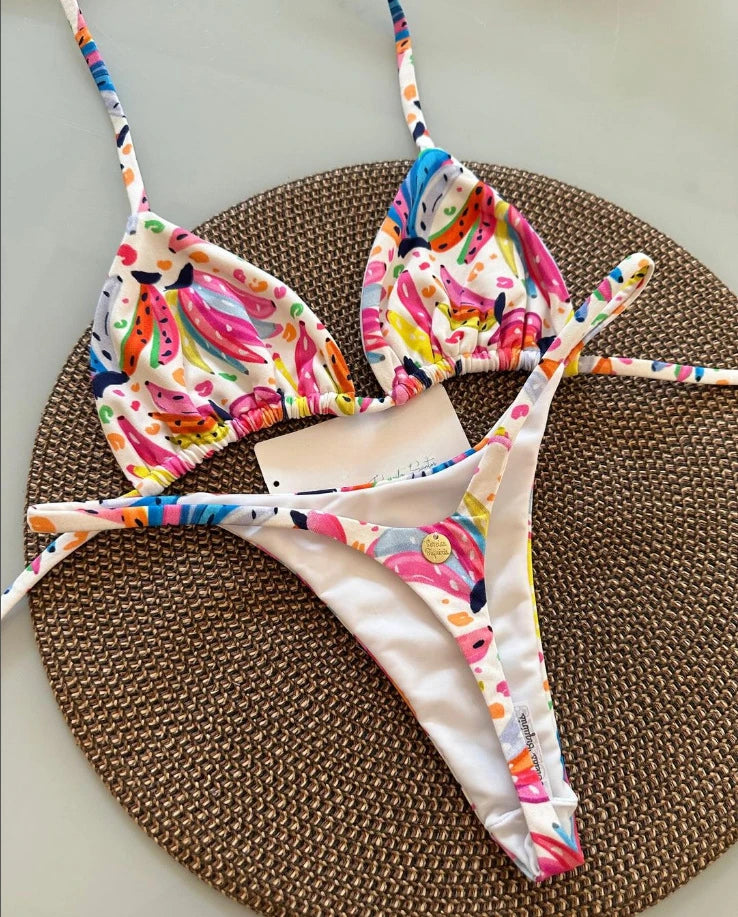 2025 nuevo conjunto de Bikini Sexy para mujer, traje de baño para vacaciones en la playa, conjunto de Bikini brasileño con Tanga, traje de baño Sexy de dos piezas, ropa de playa para mujer