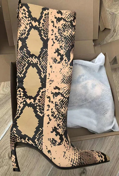 Botas de tacón de 8 cm, tubo recto puntiagudo y puntiagudo, hermosos tacones alienígenos, pantalones hasta la rodilla, botas sexis de moda para mujer, botas para mujer